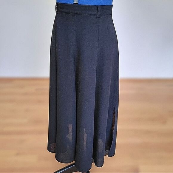 Vtg black wool blend gathered side split maxi skirt - Picture 1 of 10